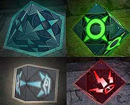 Close-up of some glowing Holocron pickups